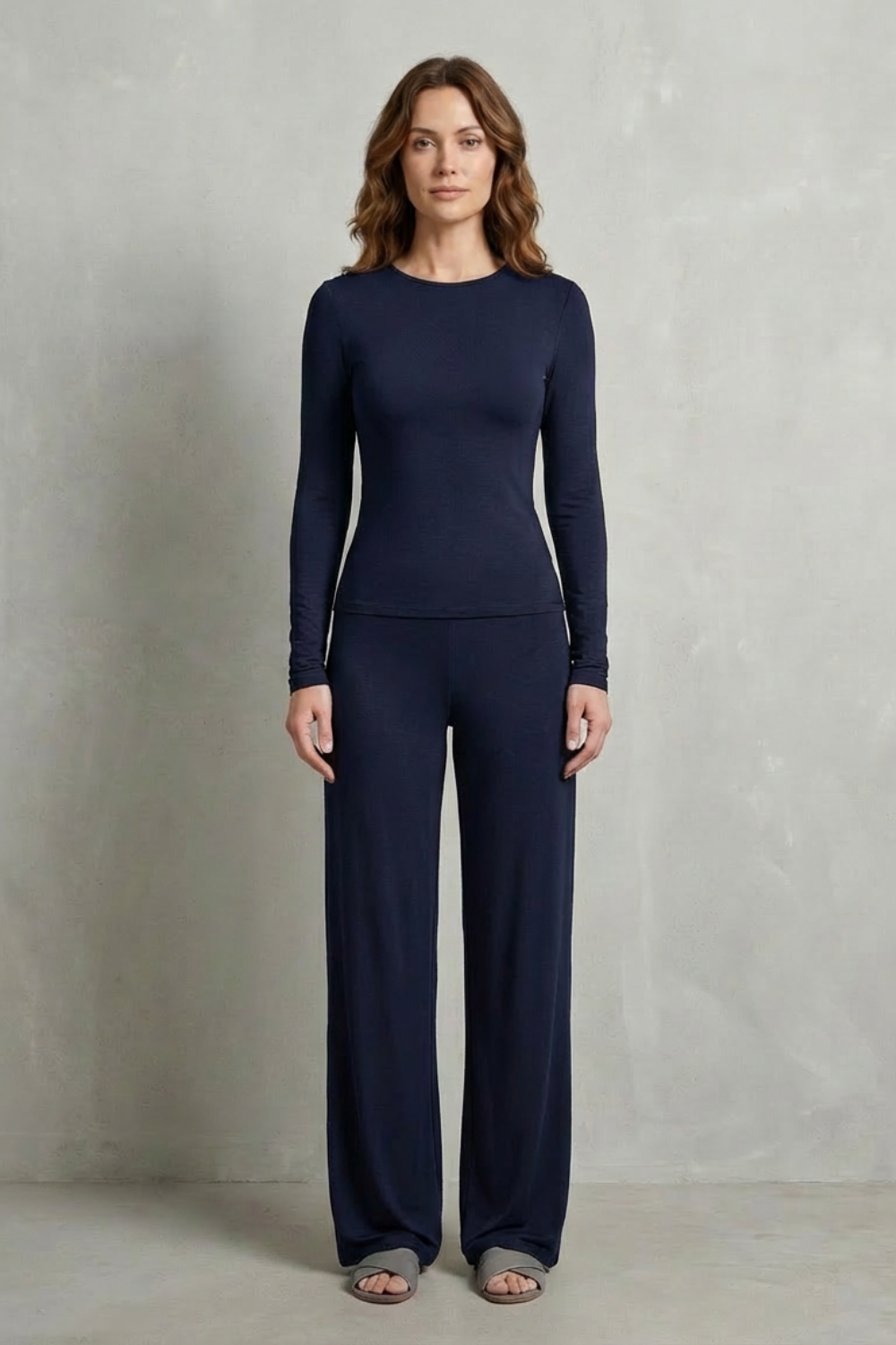 Women's Ruched-Waist Knit Top and Wide-Leg Pants Set for Work - Élan