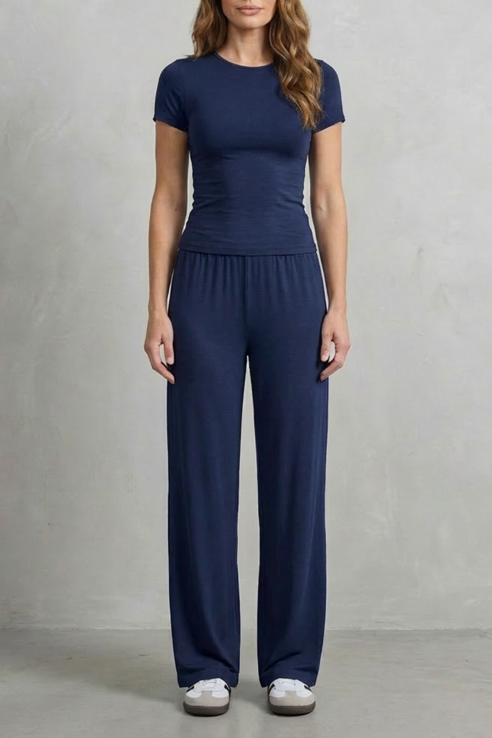 Women's Ruched-Waist Knit Top and Wide-Leg Pants Set for Work - Élan