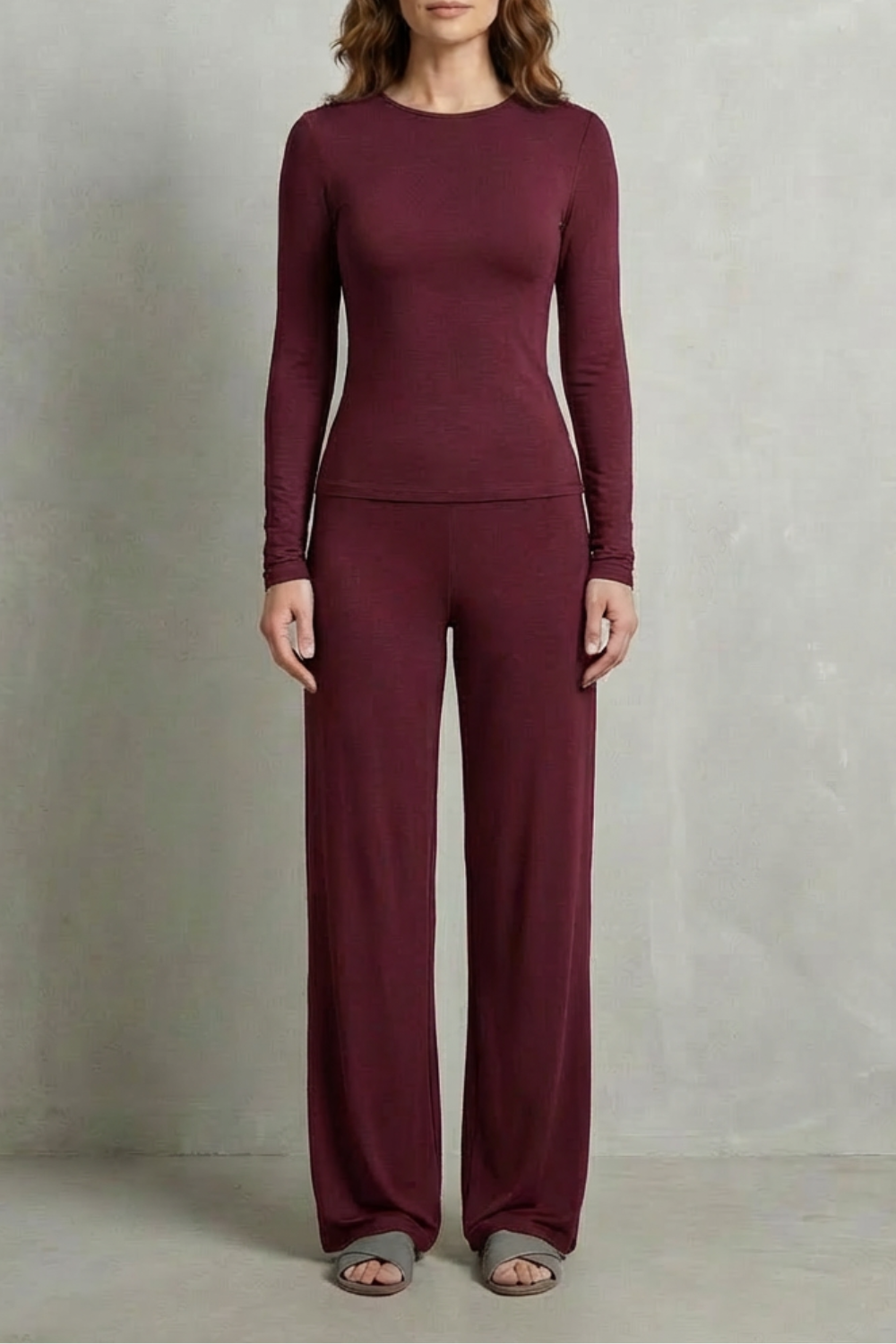 Women's Ruched-Waist Knit Top and Wide-Leg Pants Set for Work - Élan