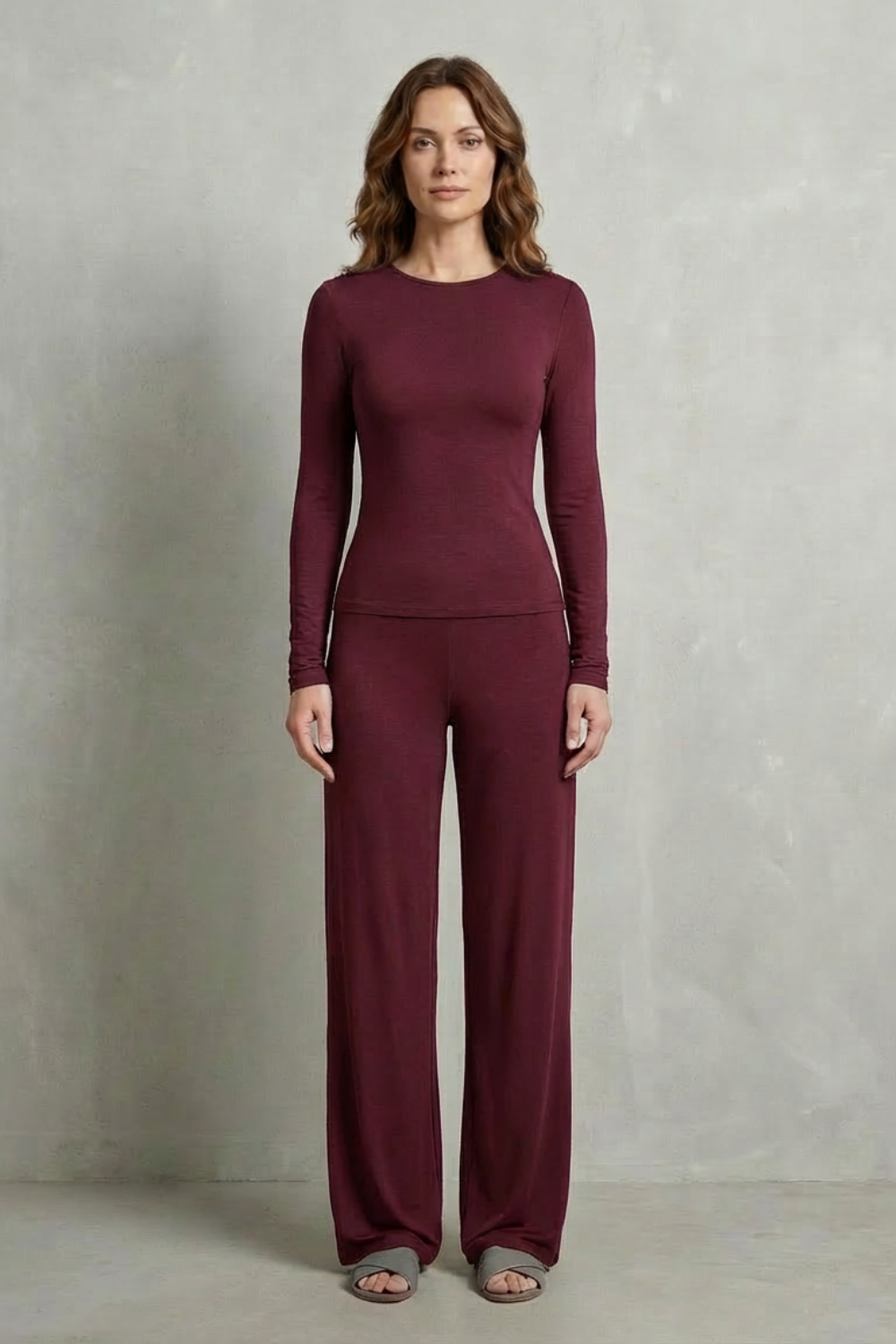 Women's Ruched-Waist Knit Top and Wide-Leg Pants Set for Work - Élan