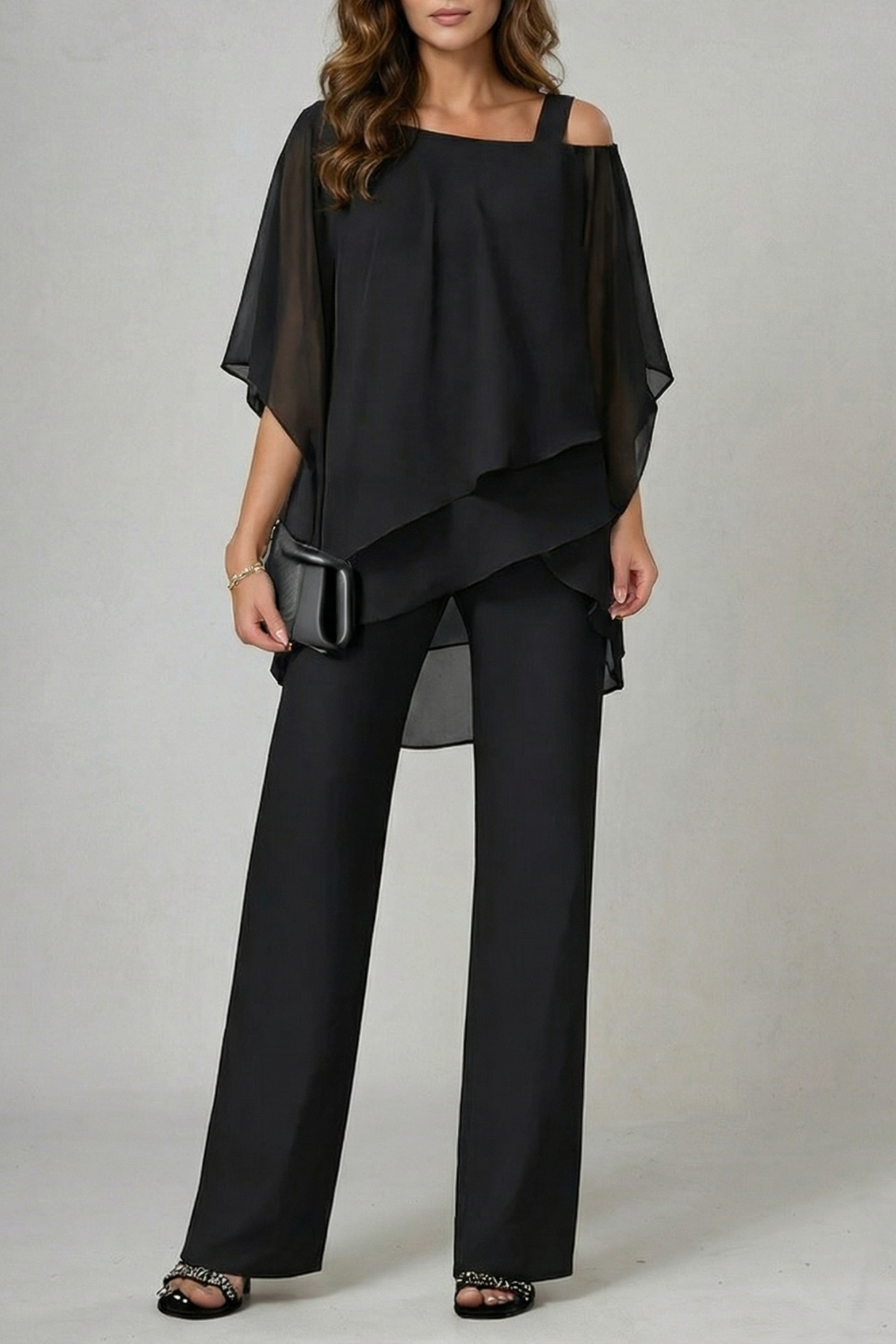 Close-up of the layered chiffon drape and soft movement