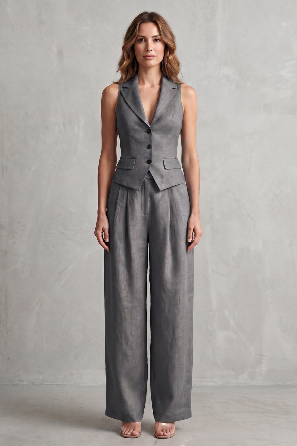 Elarique set styled with heeled sandals and delicate jewelry