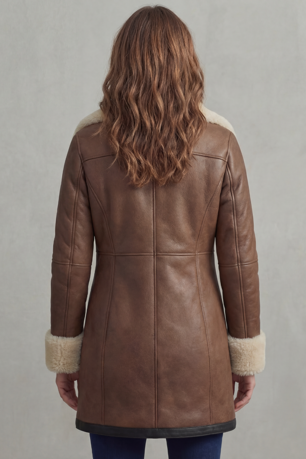 Women's Leather Winter Coat with Shearling Collar - Elisara