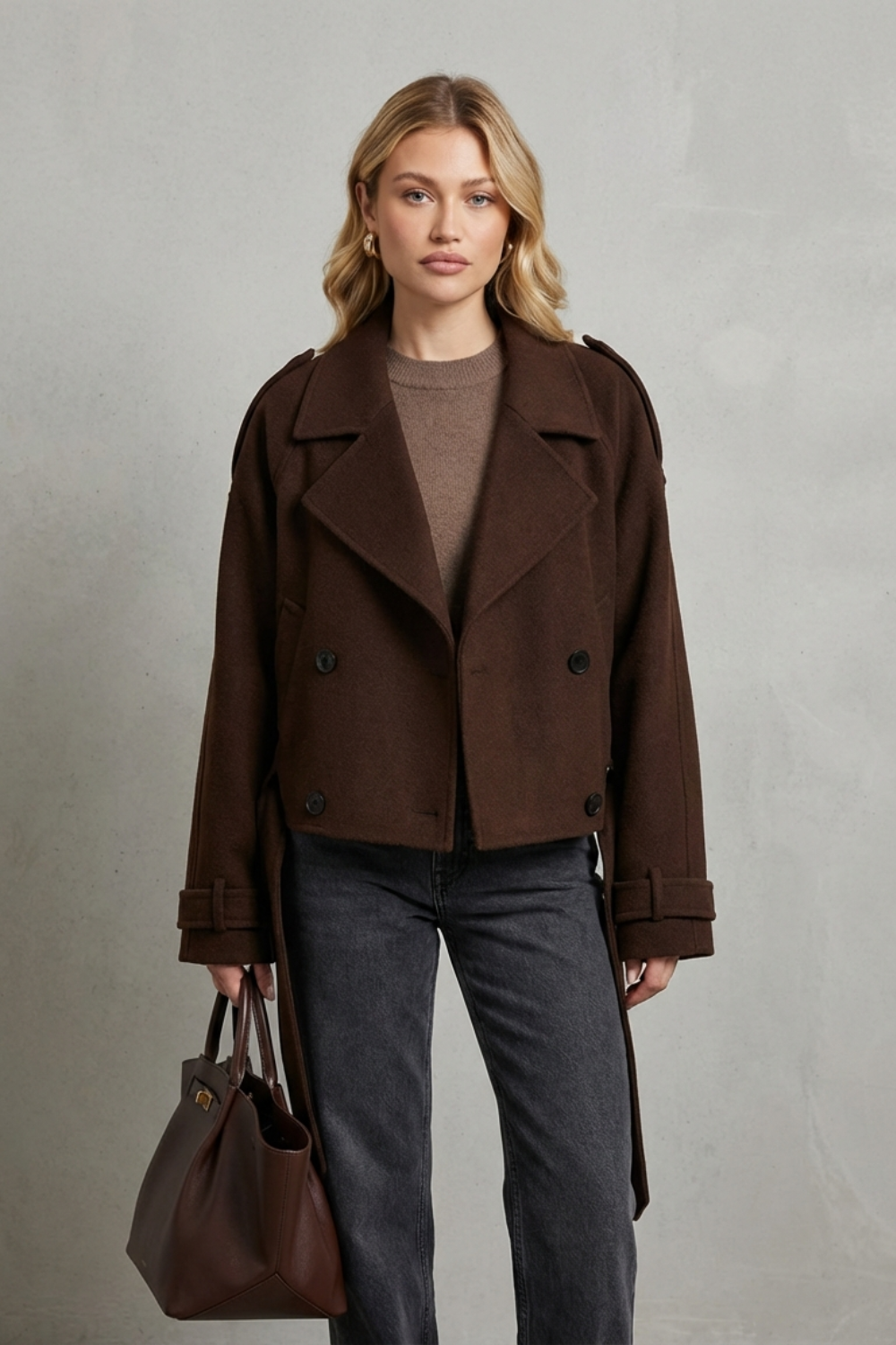 Women's Cropped Double-Breasted French Wool Jacket - Urban Chic Coat - Élise