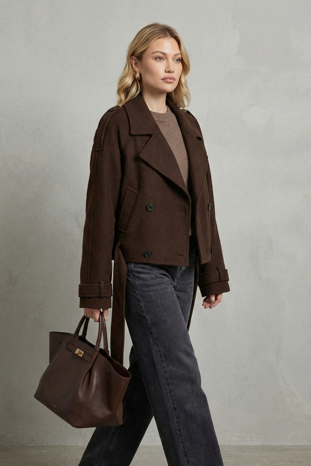 Women's Cropped Double-Breasted French Wool Jacket - Urban Chic Coat - Élise