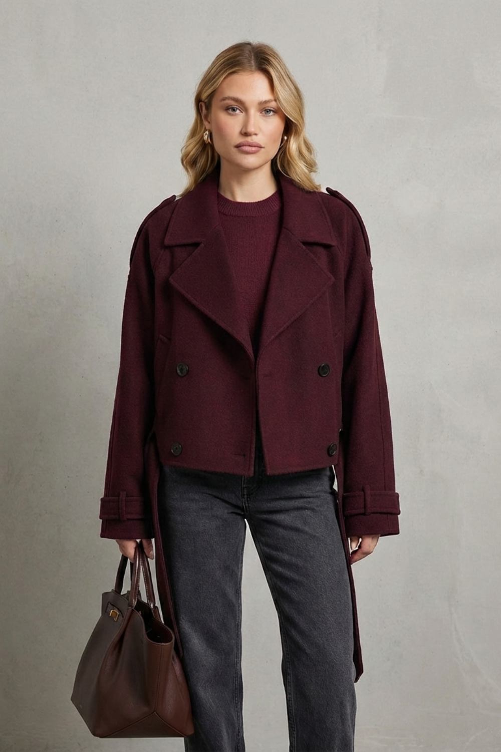Women's Cropped Double-Breasted French Wool Jacket - Urban Chic Coat - Élise