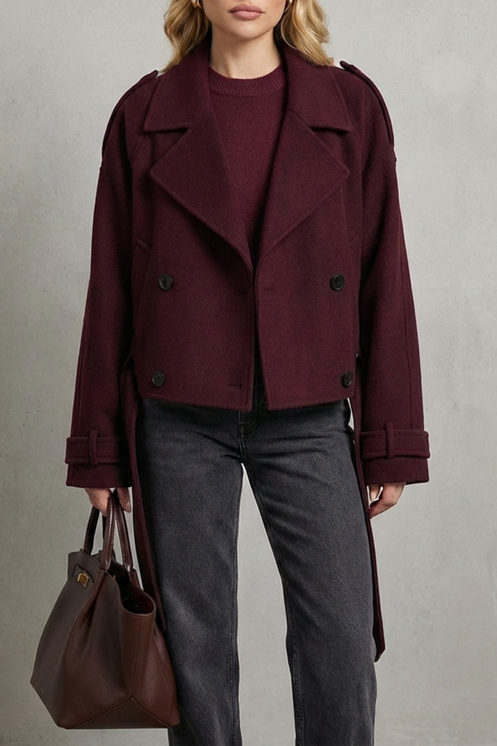 Women's Cropped Double-Breasted French Wool Jacket - Urban Chic Coat - Élise