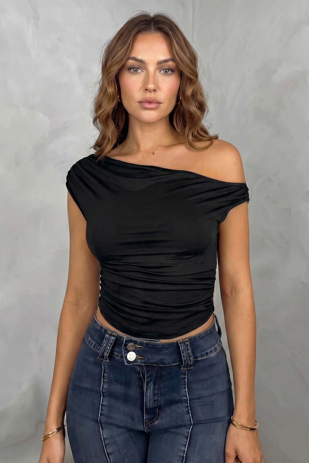 Women's Ruched One-Shoulder Top - Sanvienne