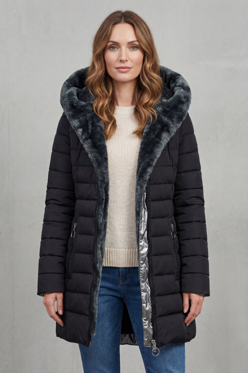 Women's Winter Parka Coat with Faux Fur Lining - Elowen