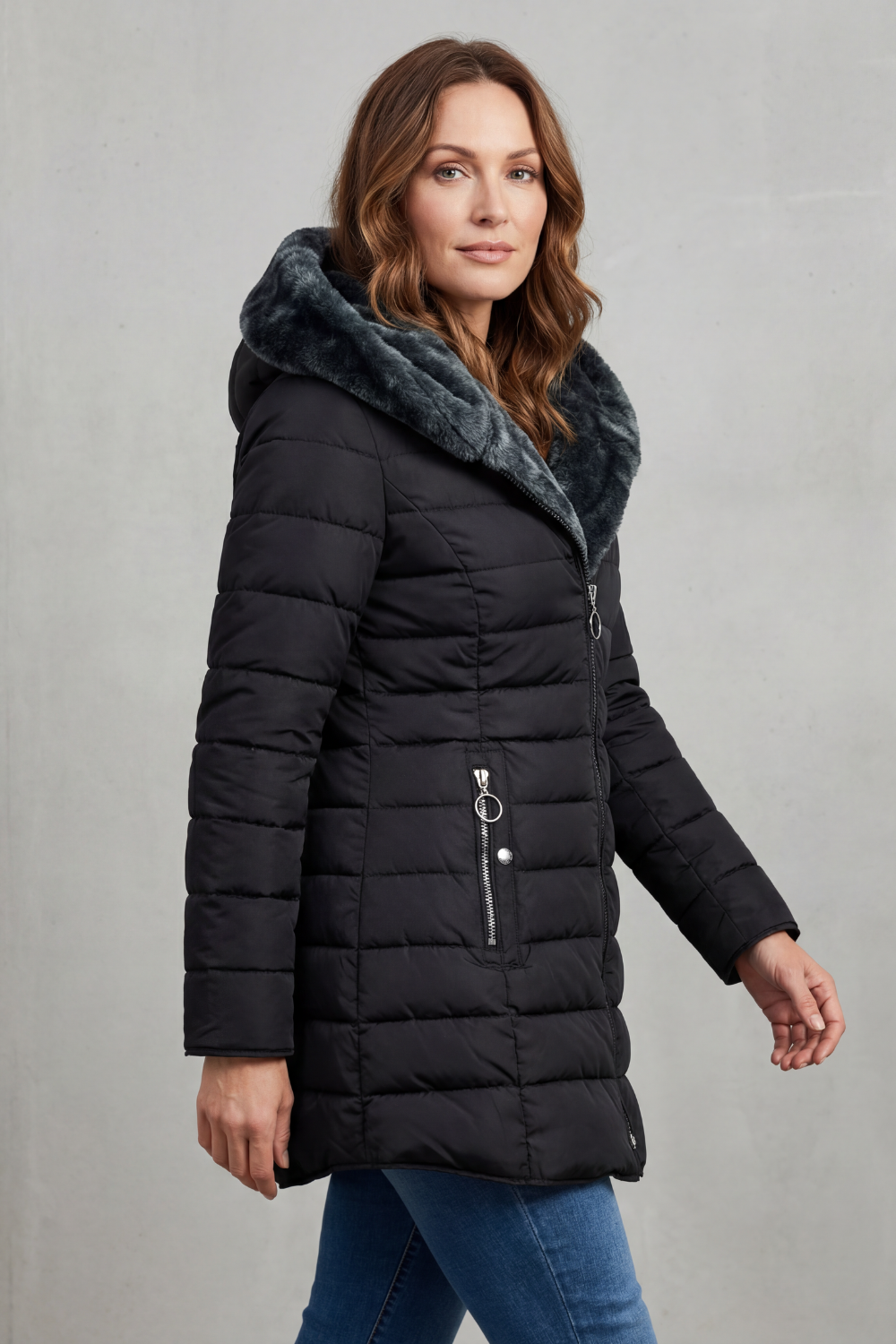 Women's Winter Parka Coat with Faux Fur Lining - Elowen
