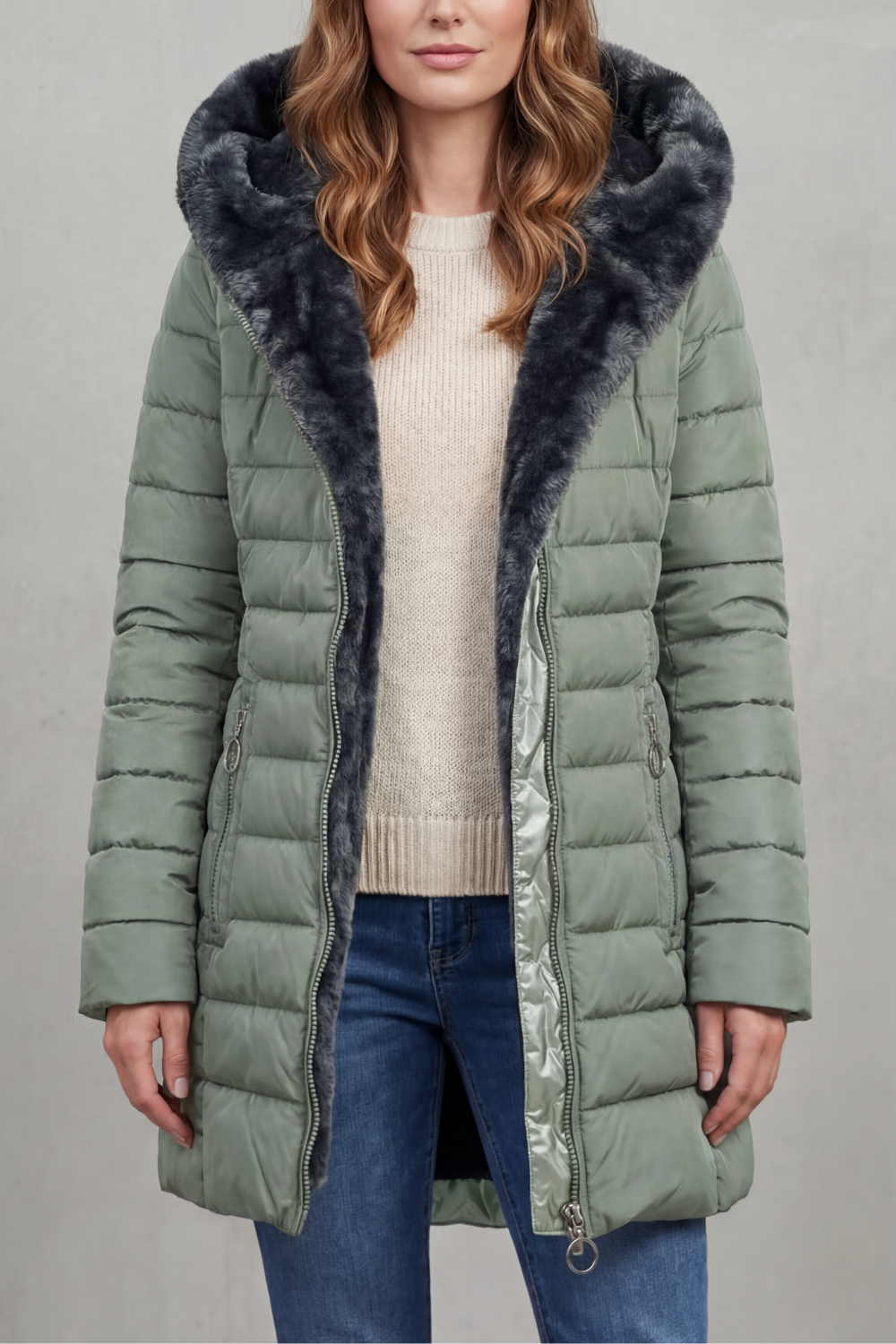 Women's Winter Parka Coat with Faux Fur Lining - Elowen