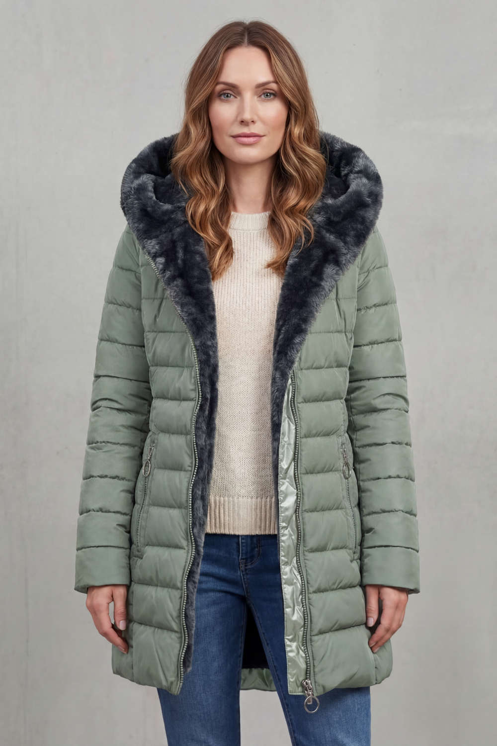 Women's Winter Parka Coat with Faux Fur Lining - Elowen