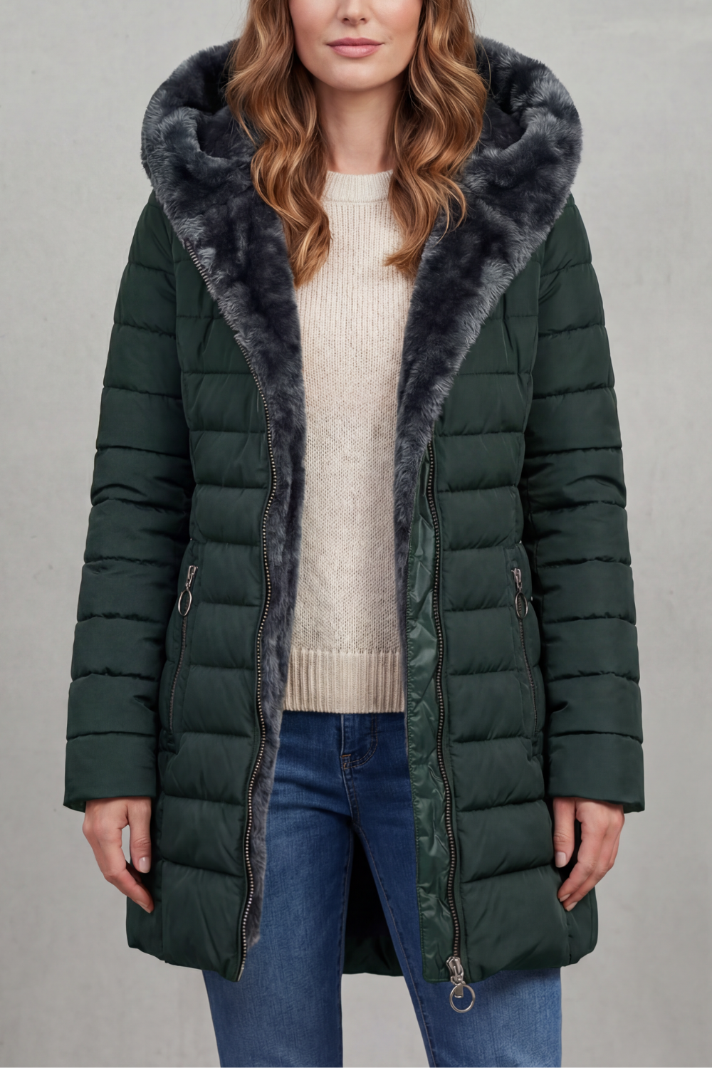 Women's Winter Parka Coat with Faux Fur Lining - Elowen