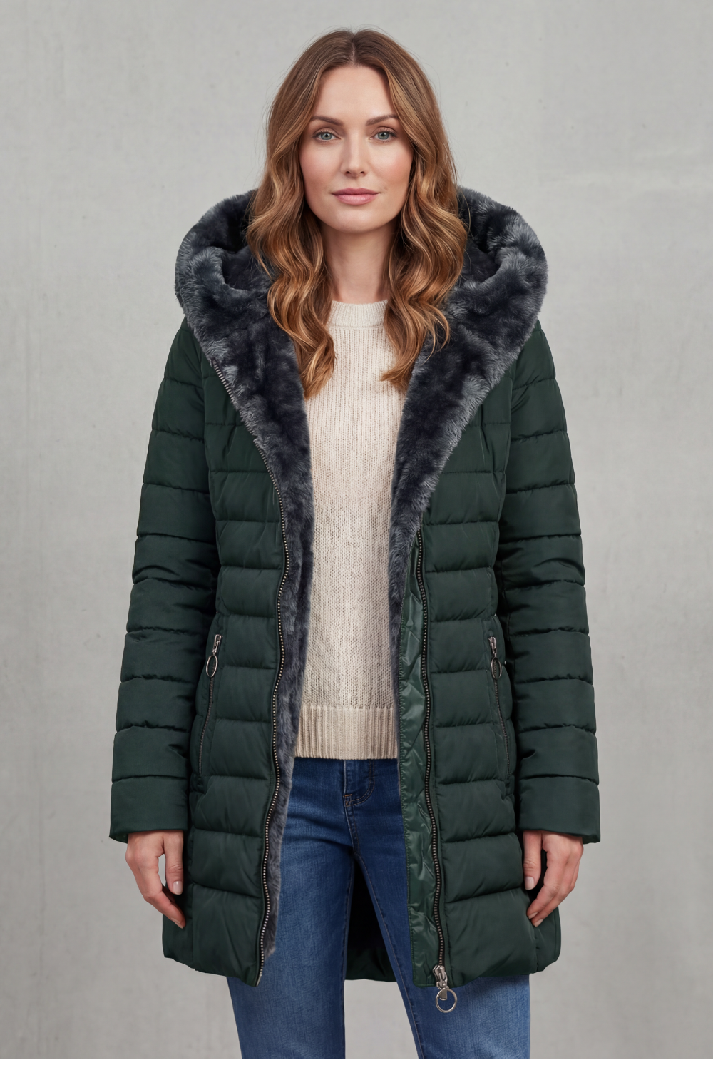 Women's Winter Parka Coat with Faux Fur Lining - Elowen