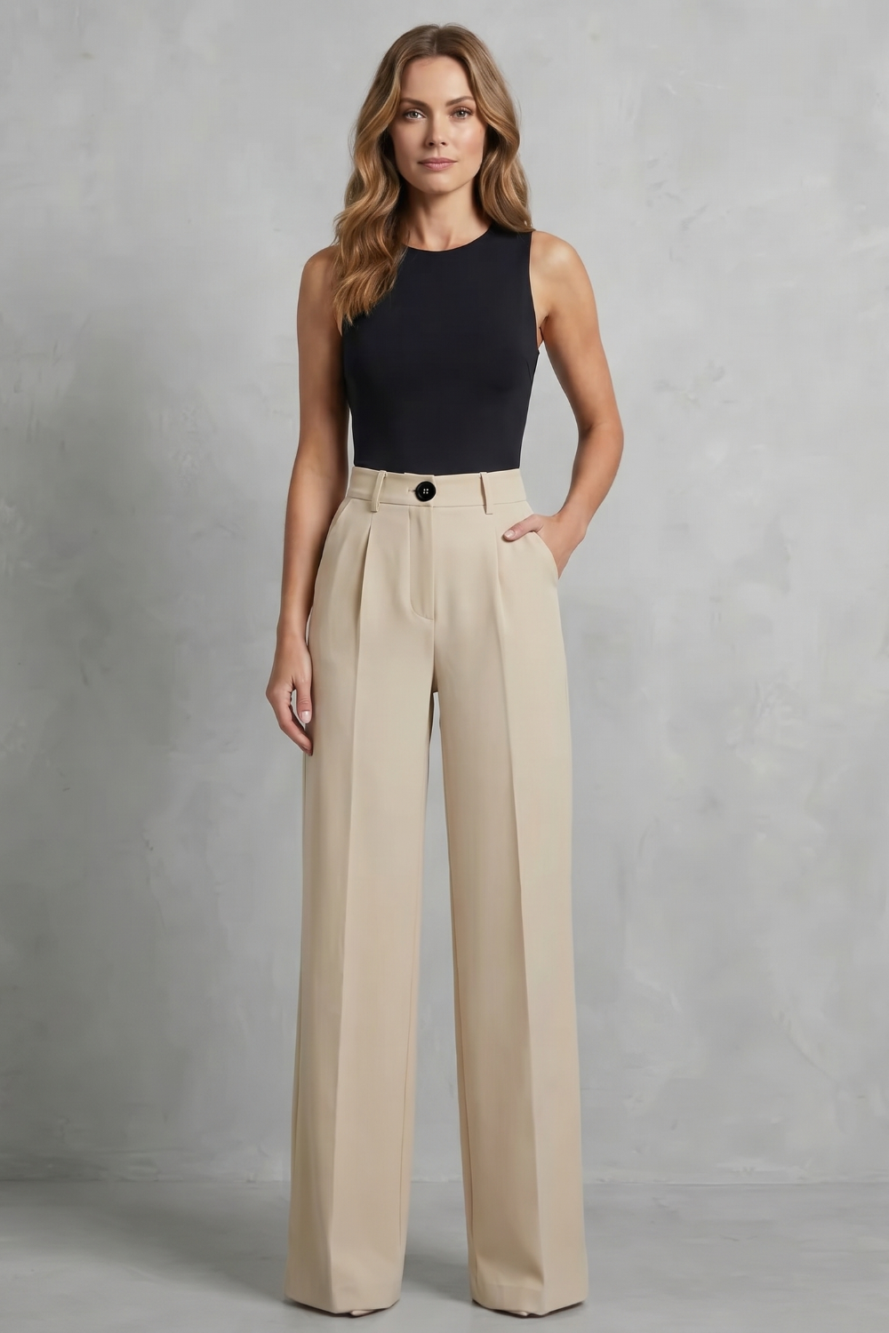 Women's High Rise Pleated Wide Leg Pants - Novélie