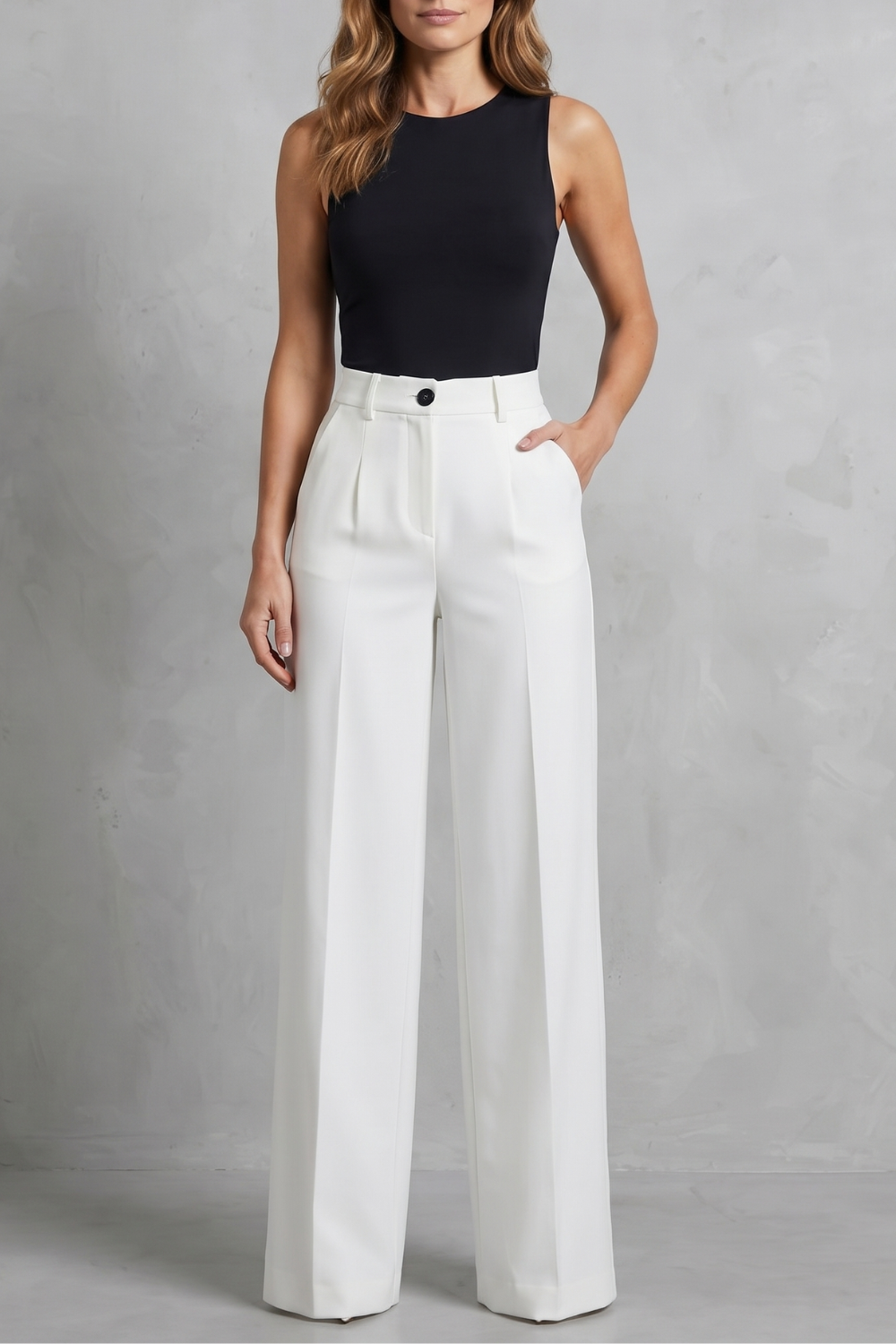 Women's High Rise Pleated Wide Leg Pants - Novélie