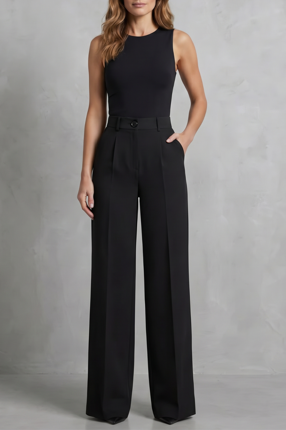 Women's High Rise Pleated Wide Leg Pants - Novélie