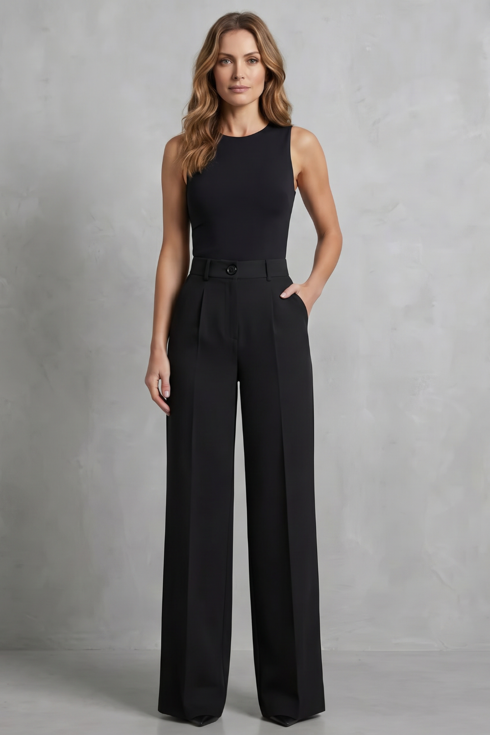 Women's High Rise Pleated Wide Leg Pants - Novélie
