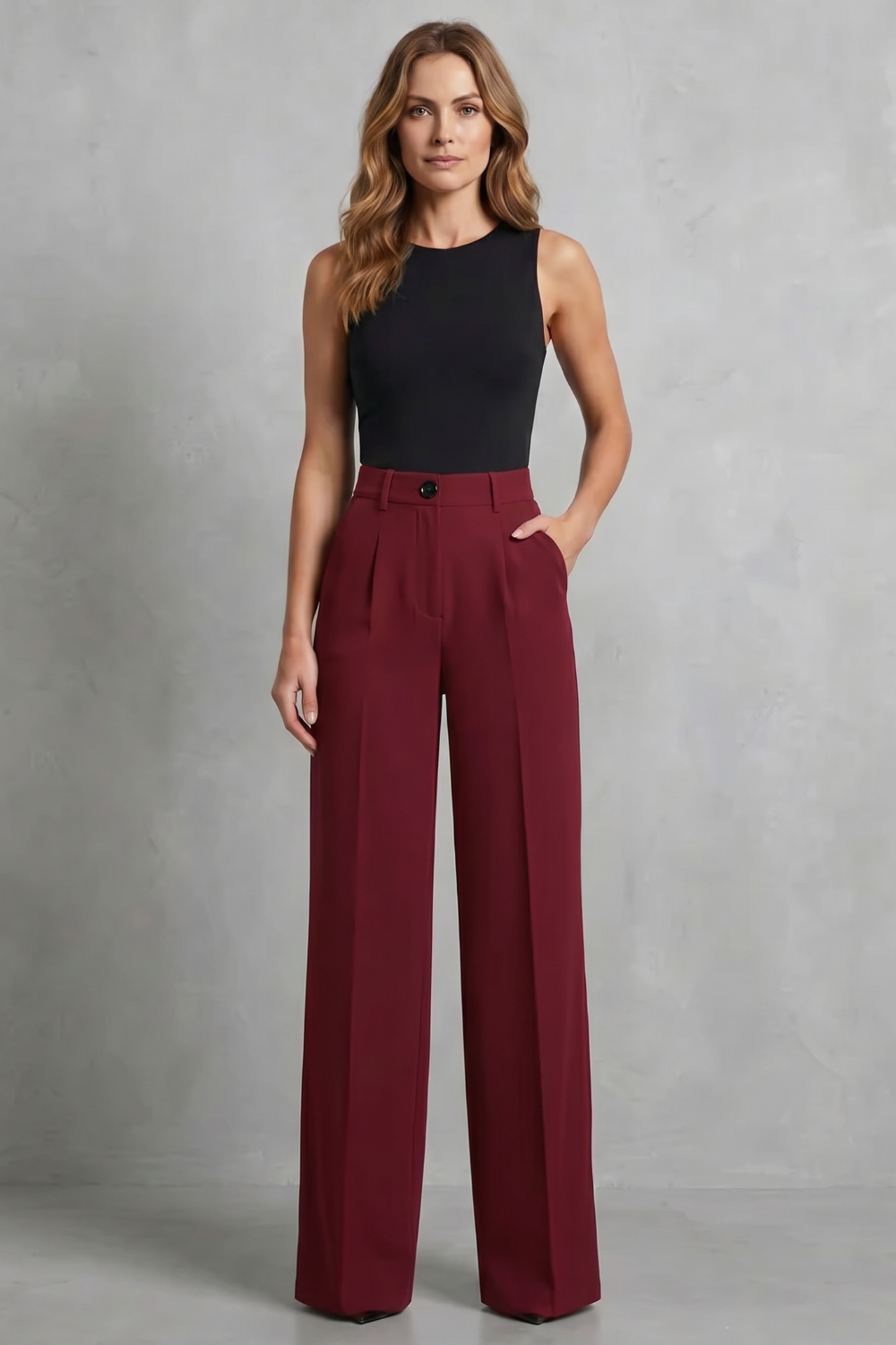 Women's High Rise Pleated Wide Leg Pants - Novélie