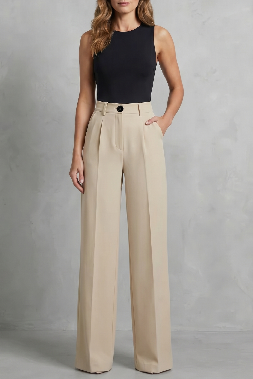 Women's High Rise Pleated Wide Leg Pants - Novélie