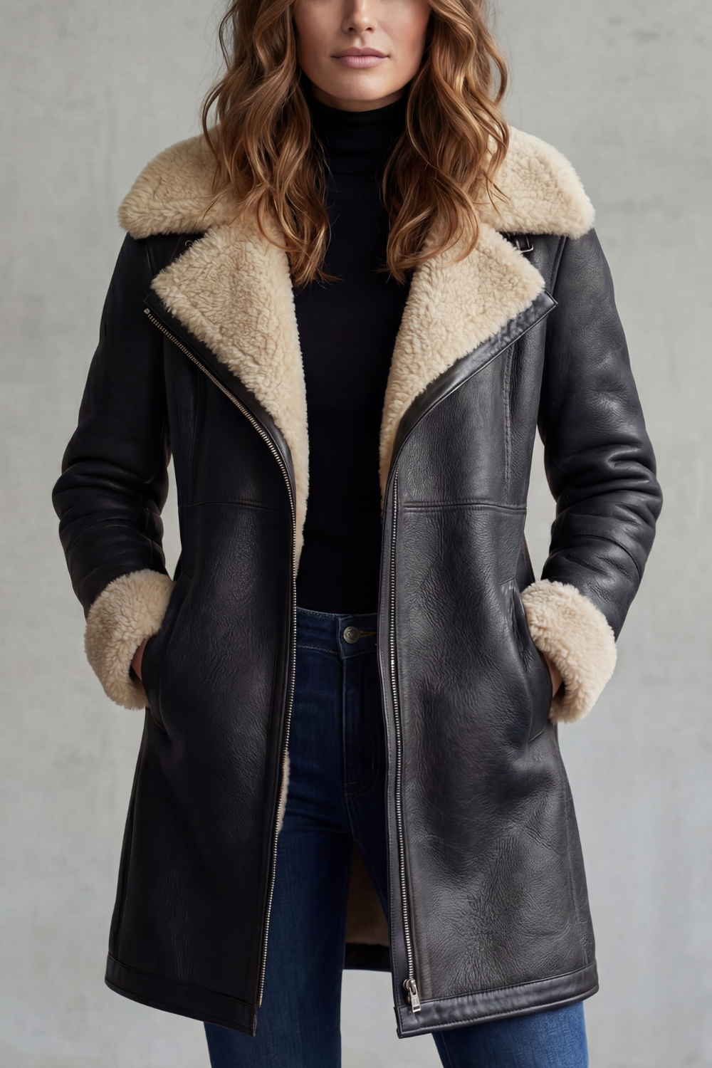 Women's Luxurious Shearling-Lined Leather Coat - Everlyn