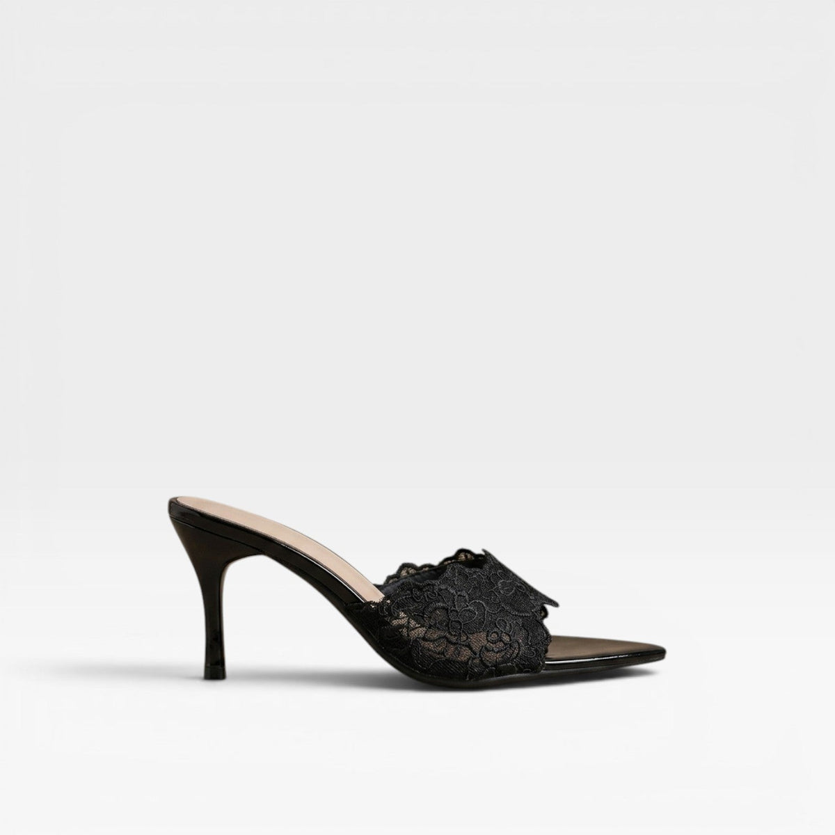 Women's Lace Pointed Toe Stiletto Mules – Slip-On Dress Heels | Ennerdale