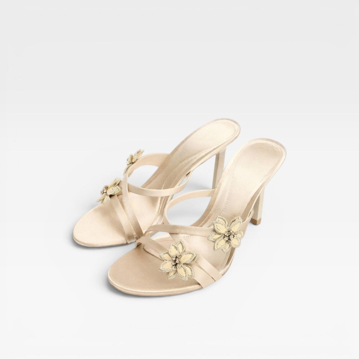 Women's Crystal Flower Stiletto Mules – Heeled Evening Sandals | Edenbridge