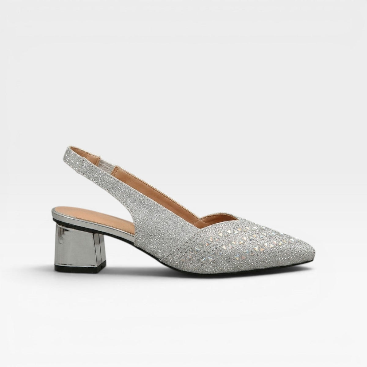 Women's Rhinestone Slingback Pumps – Block Heel Wedding Shoes | Ferndale