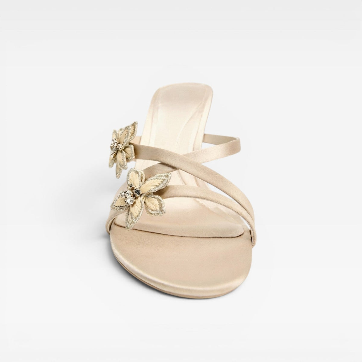 Women's Crystal Flower Stiletto Mules – Heeled Evening Sandals | Edenbridge