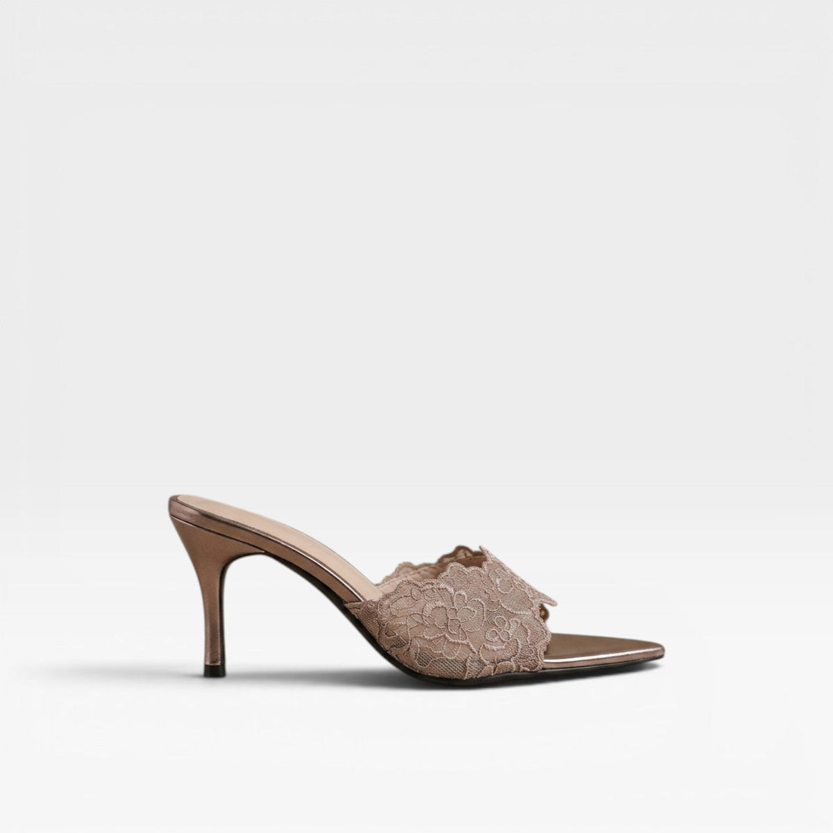 Women's Lace Pointed Toe Stiletto Mules – Slip-On Dress Heels | Ennerdale