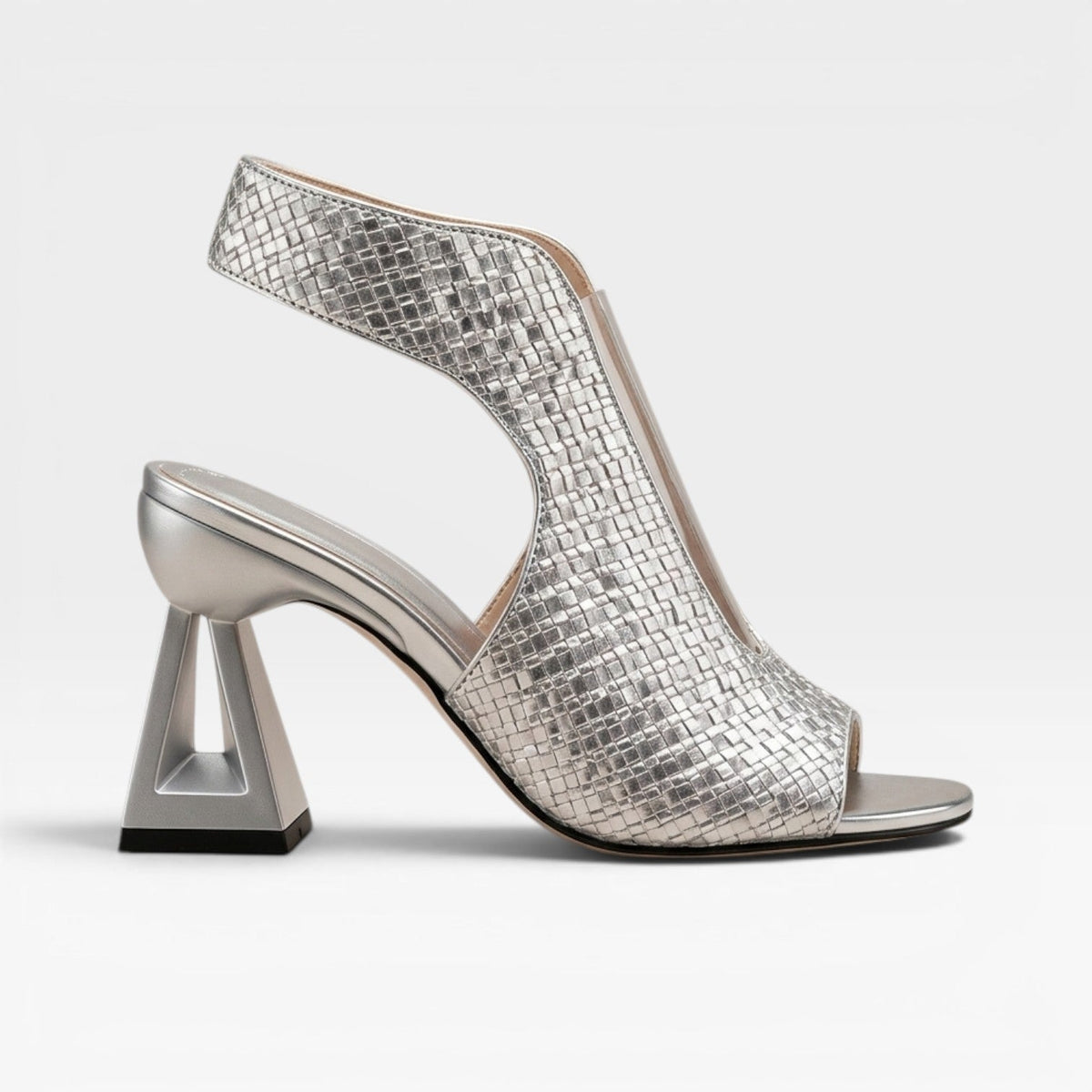 Women's Woven Metallic Sculpted Heel Pumps – Open Toe Evening Shoes | Gawsworth
