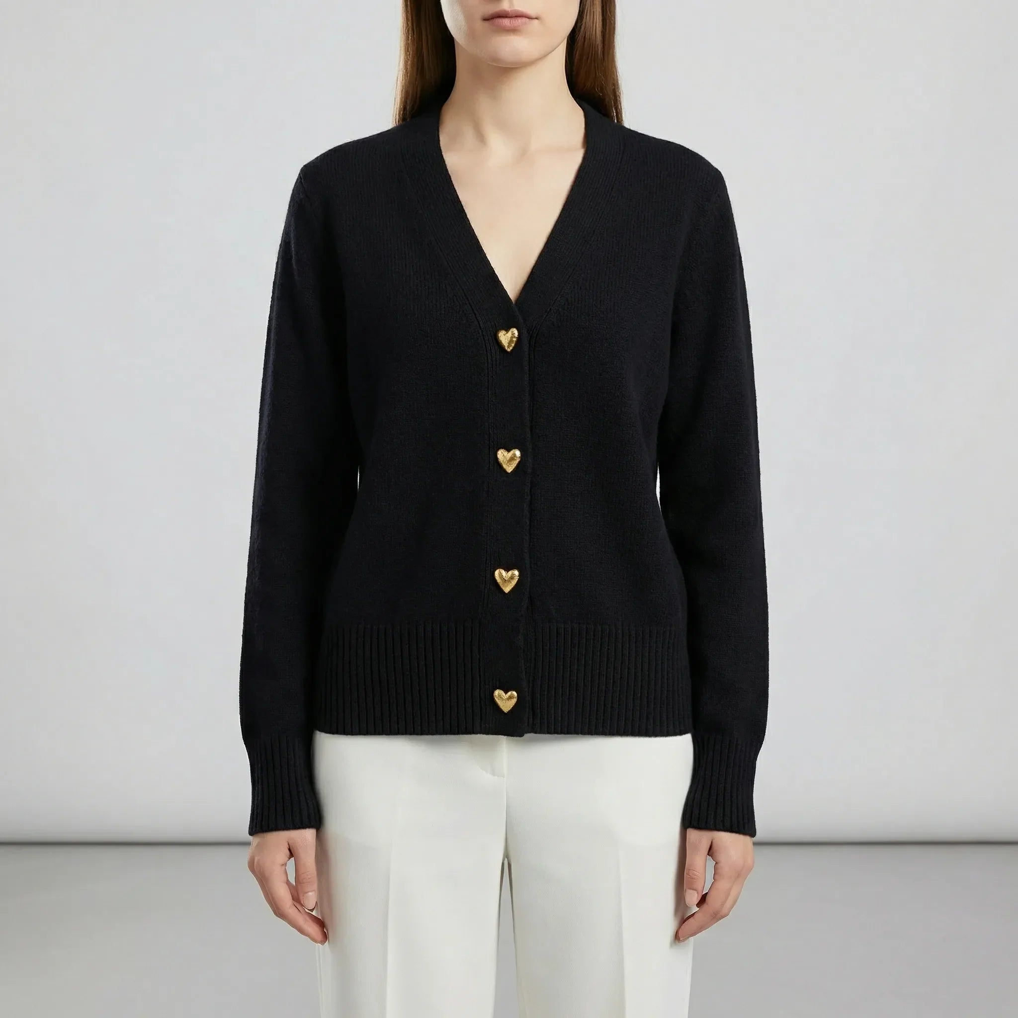 Women’s Hip-Length Button-Front Cardigan- Klyne Studios