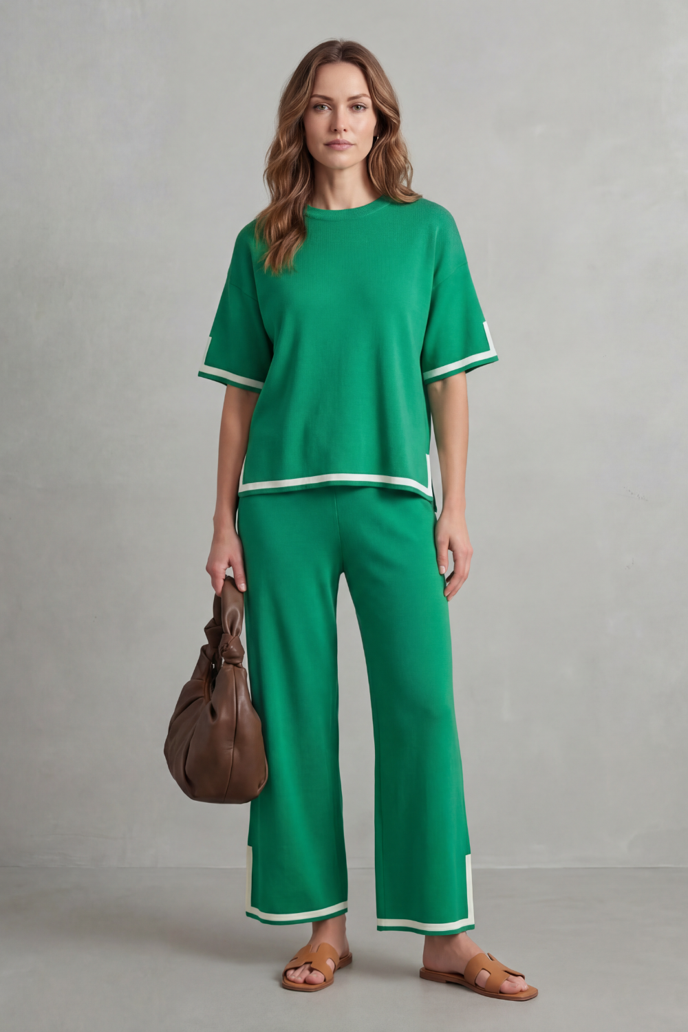 Jeah lounge set styled with a crossbody bag and sleek slides