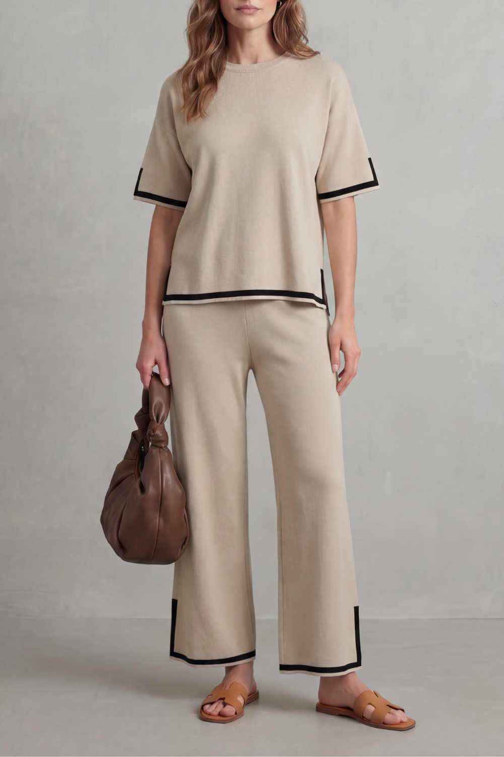 Dark khaki colorway of the Jeah lounge set, full-length view