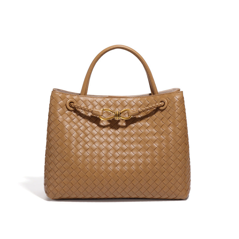 Women's Woven Leather Tote Bag with Top Handle for Everyday Use | Ruby