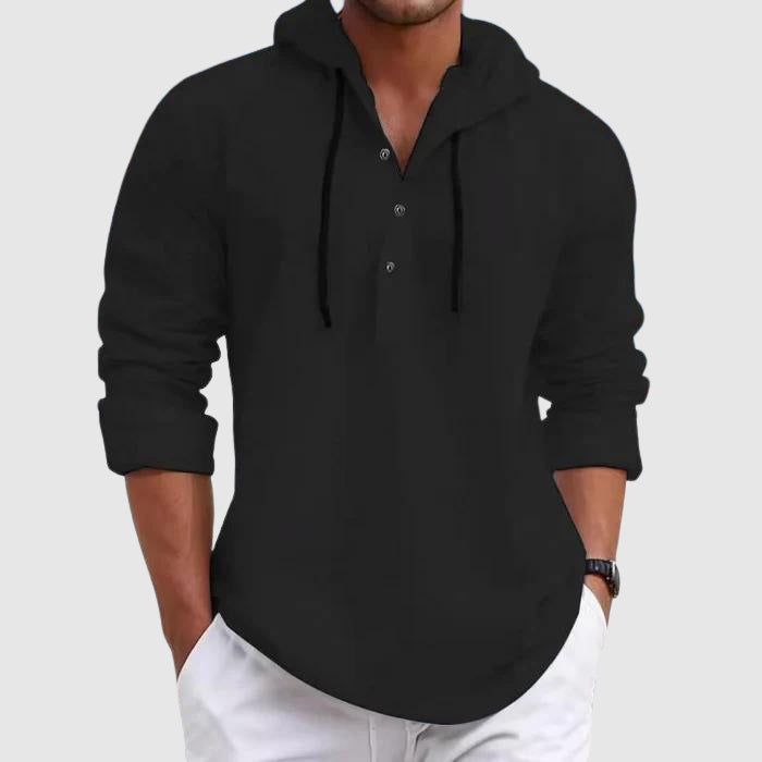 Men's cotton blend hooded shirt with drawstring in neutral color