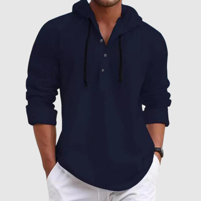 Men's cotton blend hooded shirt with drawstring in neutral color