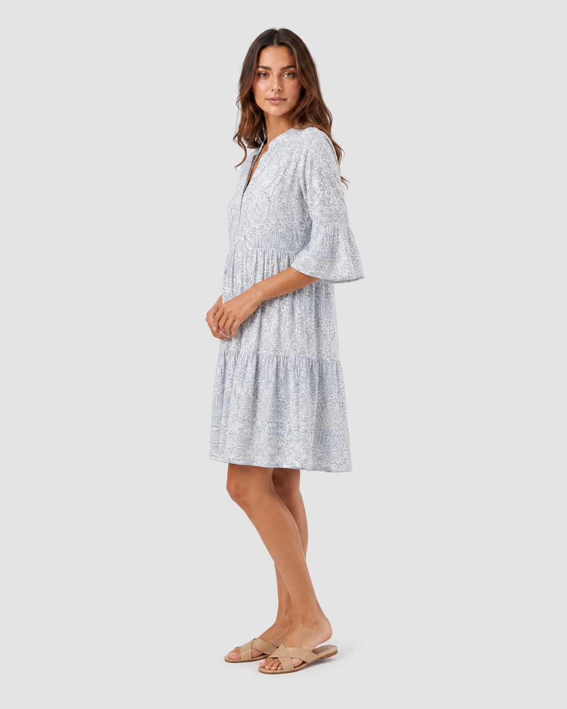 Klyne women’s short-sleeve lightweight mini dress with a relaxed loose fit, airy breathable fabric, and pull-on design, available in Black, Pink, White, Green, and Blue, sizes XS–XL.