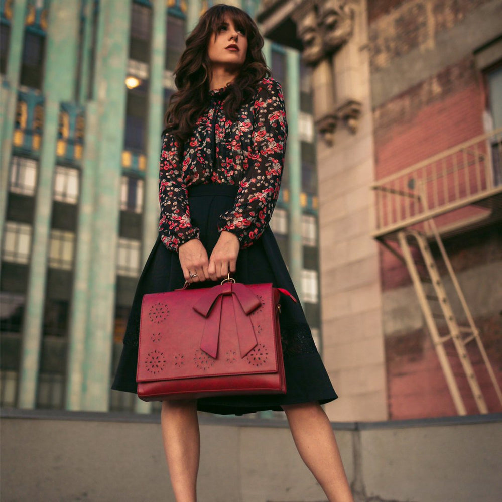 Women's Bow Satchel Handbag with Floral Detail | Bernadette