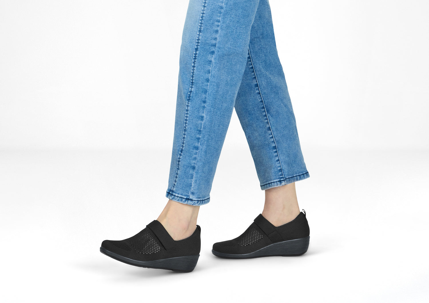 Women's Stretch Wedge Flats in Rich Black - Eve