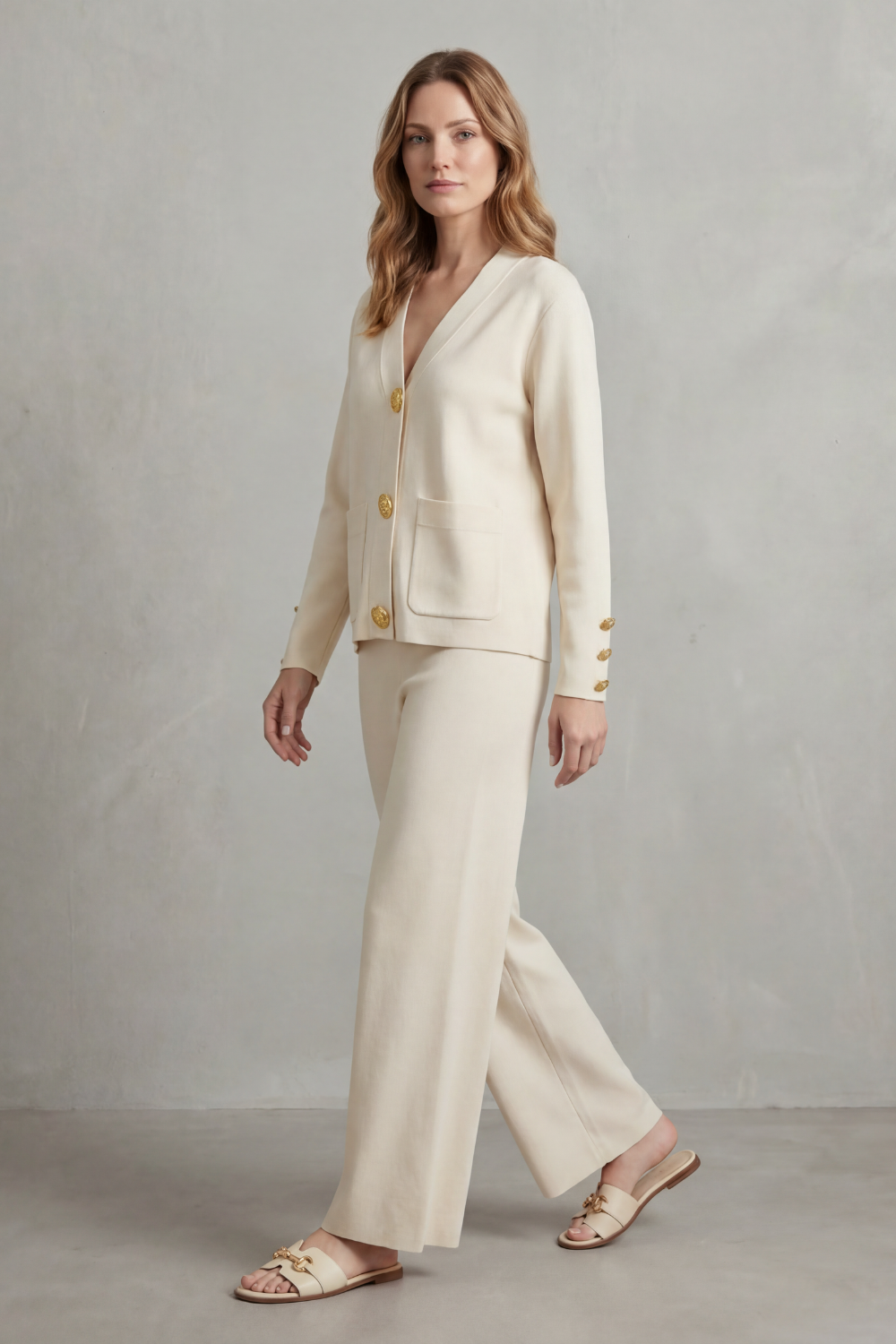 Back view of the buttoned lounge two-piece set