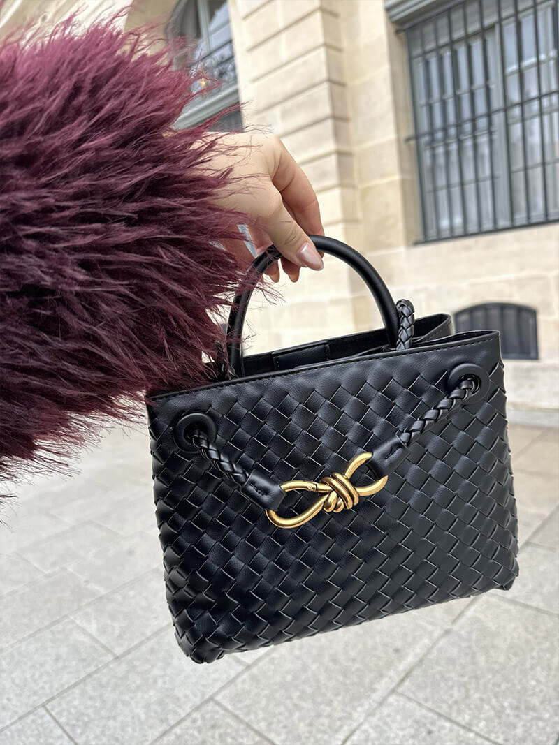 Women's Woven Leather Tote Bag with Top Handle for Everyday Use | Ruby