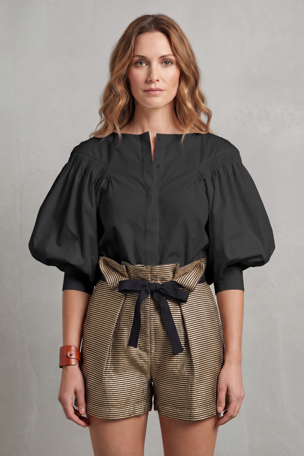 Women's Puff Sleeve Blouse with Button Front - Trielle