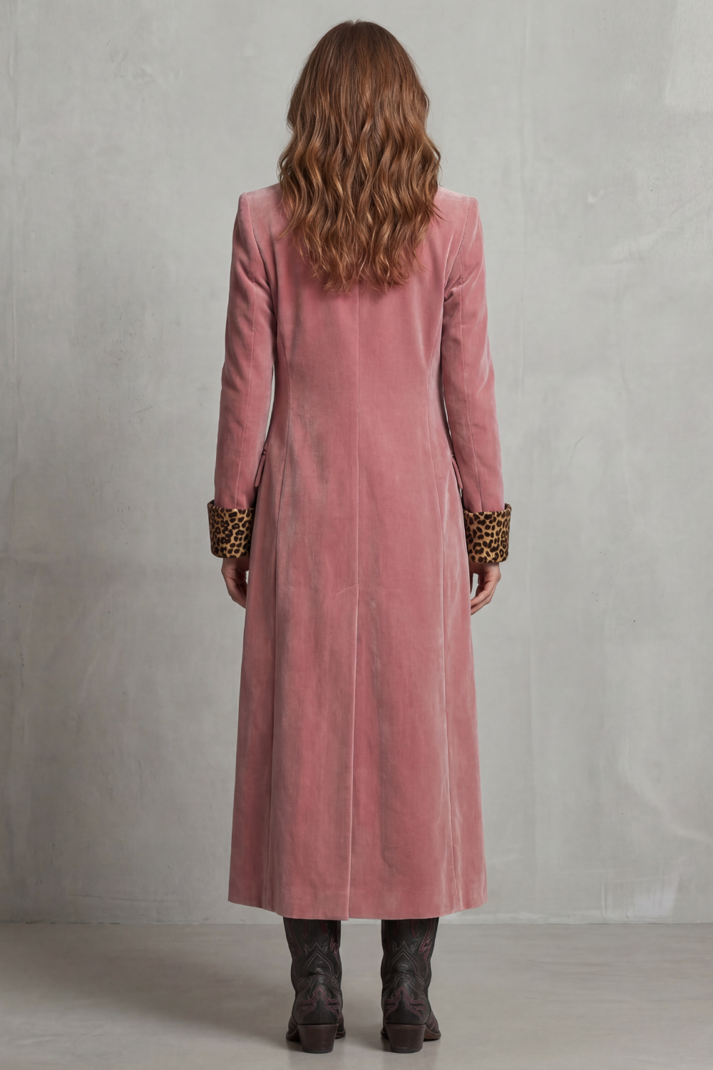 Women's Elegant Long Coat with Leopard-Print Velvet Lining - Lusavine