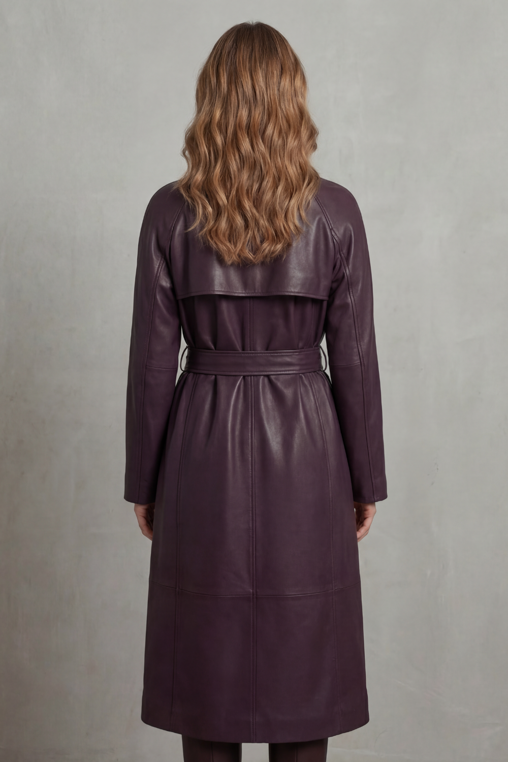 Women's Faux Leather Trench Coat with Waist-Cinching Design - Marzienne