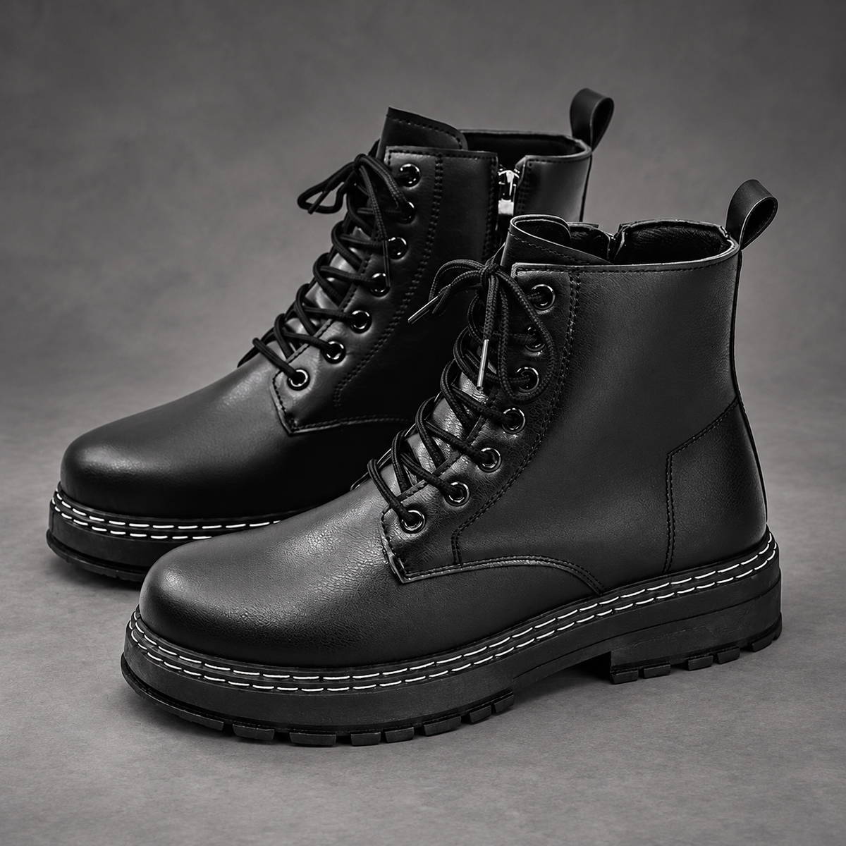Men's Lace-Up Combat Boots – Black