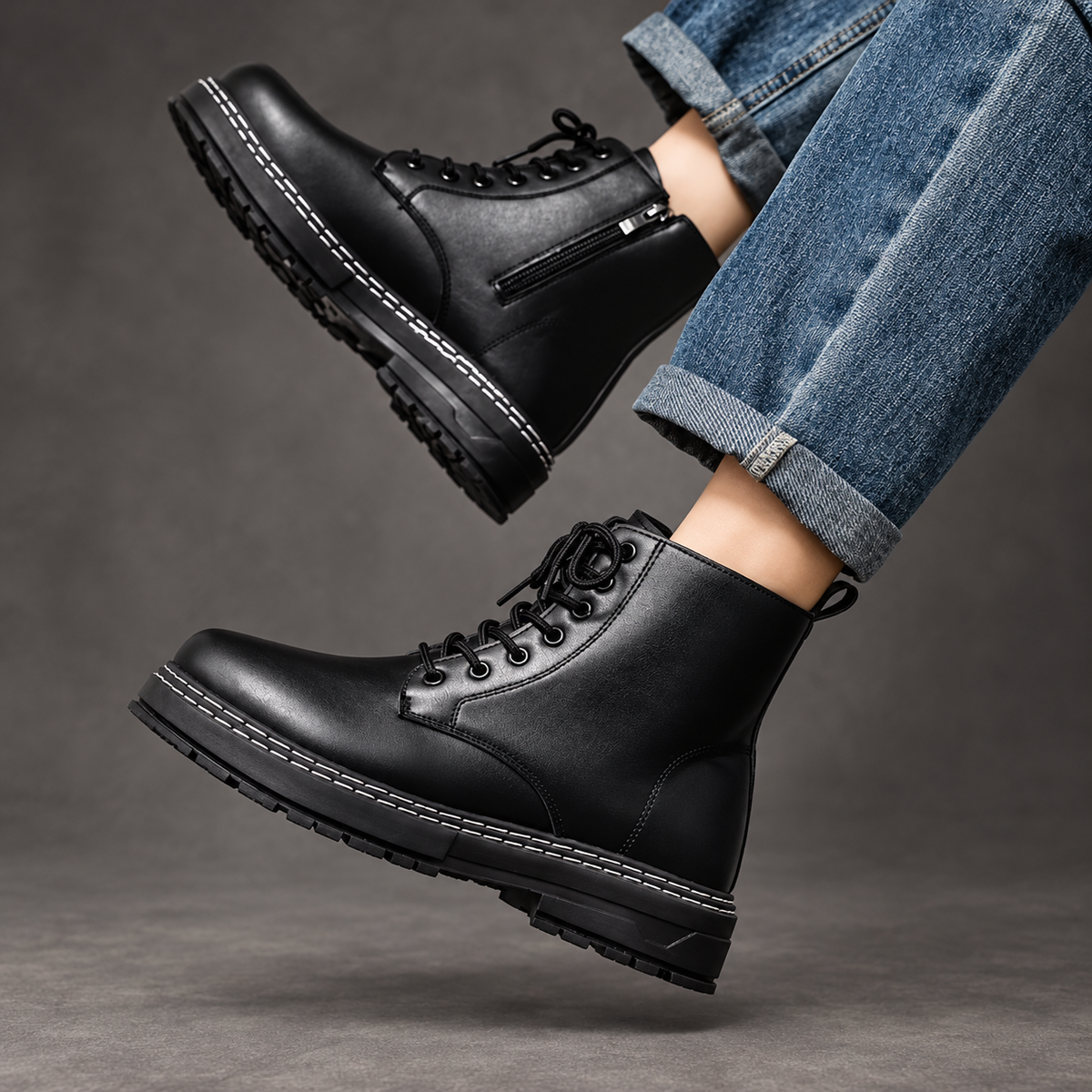 Men's Lace-Up Combat Boots – Black