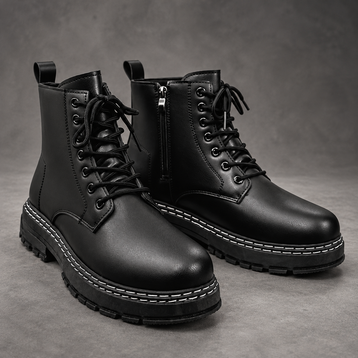 Men's Lace-Up Combat Boots – Black