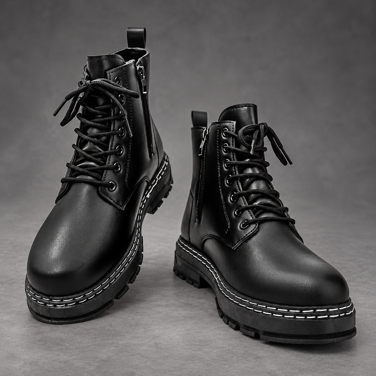 Men's Lace-Up Combat Boots – Black
