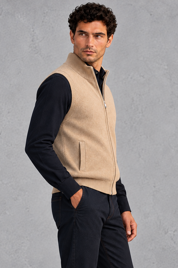 Men's Knitted Zip-Up Sweater Vest – Caramel